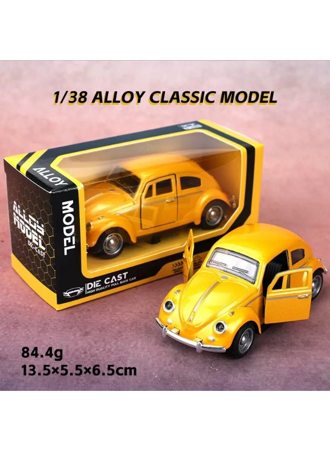 1:38 Scale Die-Cast Metal Car Model - Classic Retro Yellow, Openable Doors & Windows, Collectible Toy Car with Visible Interior, Perfect Birthday Gift,Car Toy,Kids Gift - Image 1